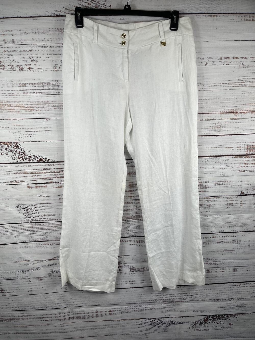 Anne Klein Pants Women's SZ 10 White Linen Straight Leg Lined Dress Work Career